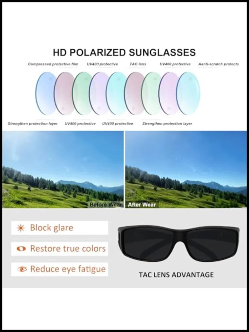 Fit Over Glasses Wrap Around Sunglasses Polarized UV400 TR90